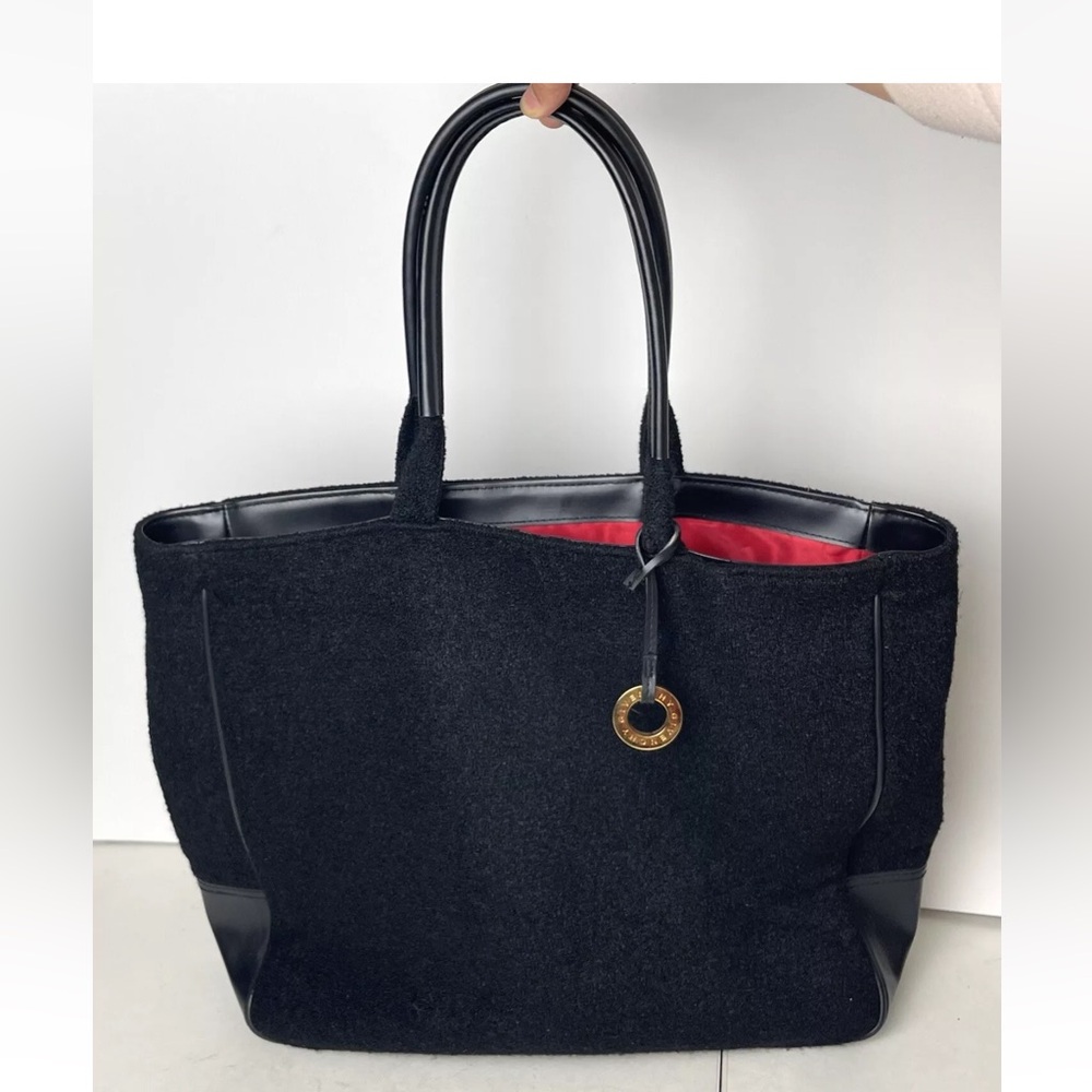 Givenchy Parfums Large Black Wool & Faux Leather Tote Bag Red Lining